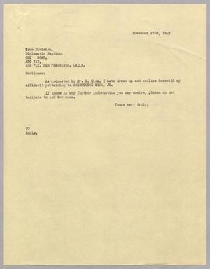 [Letter from Daniel W. Kempner to Kobe Division , November 22, 1949]