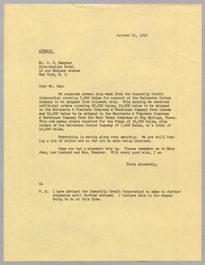 [Letter from Blackshear, A. H., Jr. to Daniel W. Kempner, October 21, 1949]