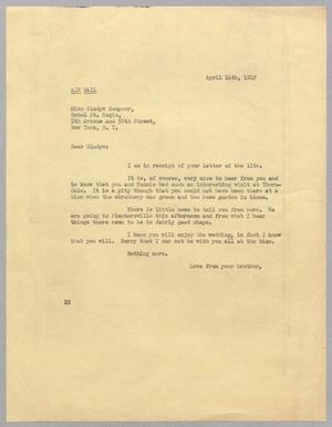 [Letter from Daniel W. Kempner to Gladys Kempner, April 14, 1949]