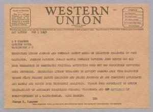 [Telegram from I. H. Kempner to D. W. Kempner, February 1, 1949]