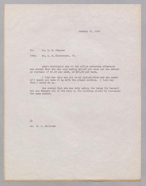 [Letter from A. H. Blackshear, Jr. to Daniel W. Kempner, January 22, 1949]