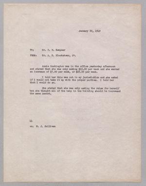 [Letter from A. H. Blackshear, Jr. to Daniel W. Kempner, January 22, 1949]