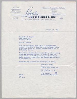 [Letter from Liberty Music Shops, Inc. to D. W. Kempner, October 4, 1949]