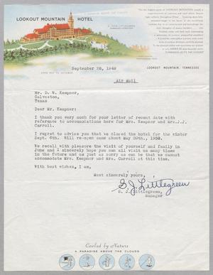 Primary view of object titled '[Letter to D. W. Kempner from Lookout Mountain Hotel, September 28, 1949]'.