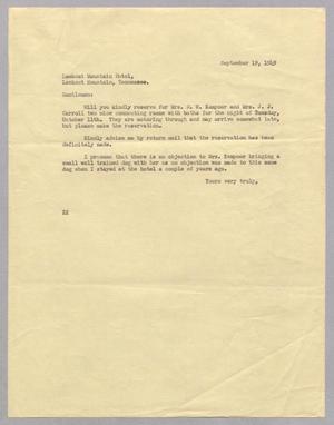 [Letter from Daniel W. Kempner to Lookout Mountain Hotel, September 19, 1949]