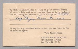 [Letter from Liberty Music Shops, Inc. to D. W. Kempner, October 13, 1949]