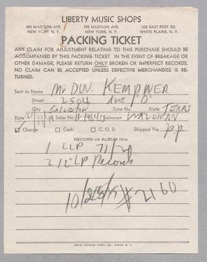 [Packing Ticket from Liberty Music Shops, October 19, 1949]