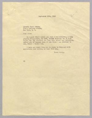 [Letter from Daniel W. Kempner to Liberty Music Shops, September 13, 1949]