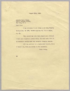 [Letter from D. W. Kempner to Liberty Music Shops, Inc., August 22, 1949]