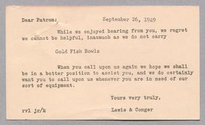 [Letter from Lewis & Conger to D. W. Kempner, September 26, 1949]