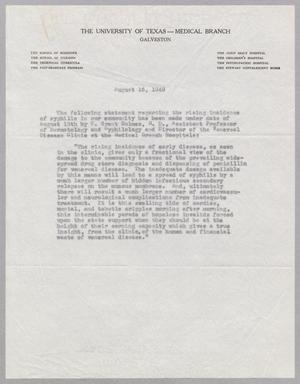 [Letter from The University of Texas Medical Branch, August 16, 1949]