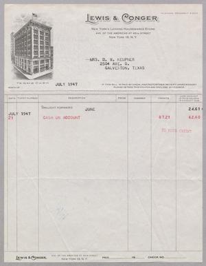 [Invoice for Cash on Account, July 1947]