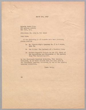 [Letter from D. W. Kempner to Liberty Music Shop, March 1, 1949]