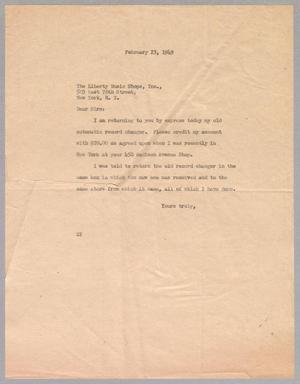 [Letter from D. W. Kempner to Liberty Music Shops, Inc., February 23, 1949]