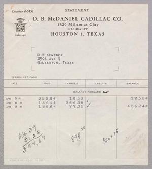 [Statement from D. B. McDaniel Cadillac Co., April 1949]