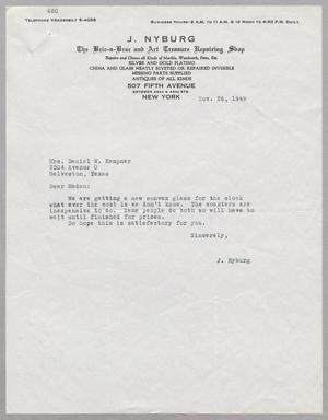 [Letter from J. Nyburg to Daniel W. Kempner, November 26, 1949]