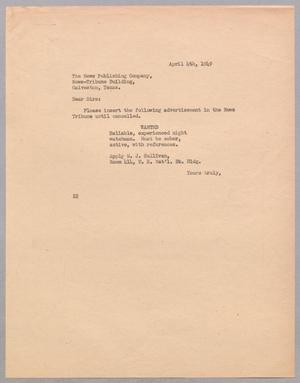 [Letter from Daniel W. Kempner to The Publishing Company, April 4, 1949]