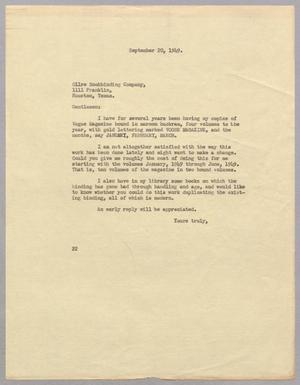 [Letter from Daniel W. Kempner to Ollre Bookbinding Company, September 20, 1949]