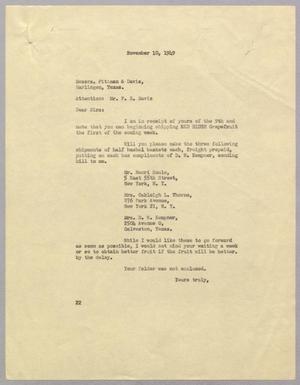 [Letter from D. W. Kempner to Pittman & Davis, November 10, 1949]