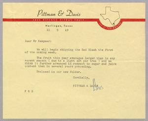 [Letter from Pittman and Davis to D. W. Kempner, September 11, 1949]