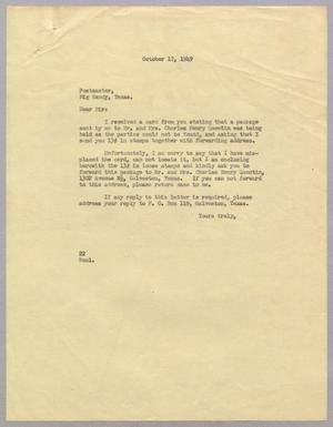 [Letter from Daniel W. Kempner to Postmaster, October 17, 1949]