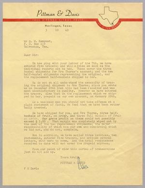 [Letter from F. E. Davis to D. W. Kempner, March 10, 1949]