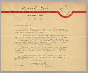 [Letter from F. E. Davis to D. W. Kempner, December 22, 1948]