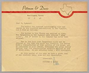 [Letter from Pittman & Davis to D. W. Kempner, December 8, 1948]