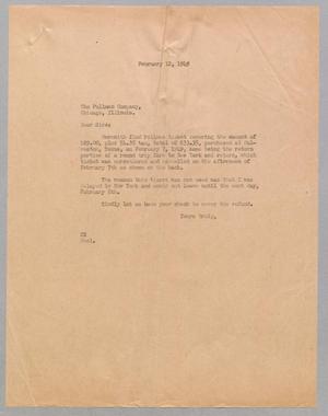 [Letter from Daniel W. Kempner to Pullman Company, February 12, 1949]
