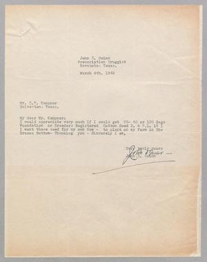 [Letter from John D. Quinn to Mr. D. W. Kempner, March 4, 1949]