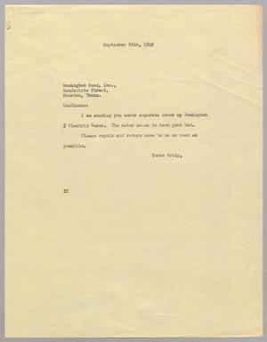 [Letter from Daniel W. Kempner to Remington Rand, Incorporated, September 26, 1949]