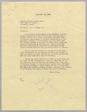 [Letter from D. W. Kempner to Railway Express Agency, Inc., September 12, 1949]