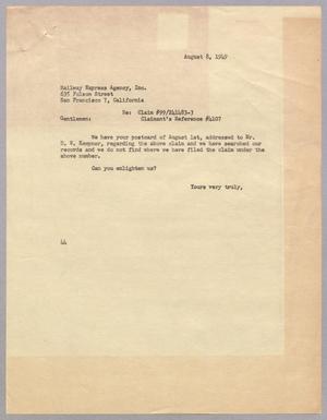 [Letter from Blackshear, A. H., Jr. to Railway Express Agency, Incorporated, August 8, 1949]