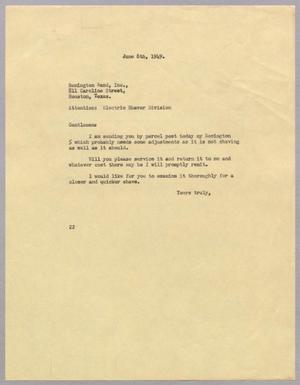 [Letter from Daniel W. Kempner to Remington Rand, Incorporated, June 8, 1949]