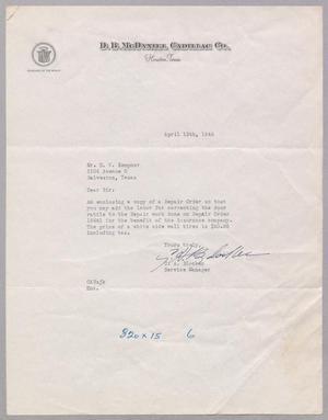 [Letter from C. A. Blocker to Daniel W. Kempner, April 12, 1949]