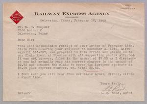 [Letter from L. E. Road to D. W. Kempner, February 16, 1949]