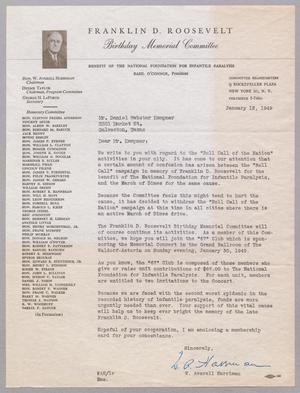 [Letter from the Franklin D. Roosevelt Birthday Memorial Committee to D. W. Kempner, January 12, 1949]