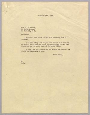 [Letter from Daniel W. Kempner to Saks Fifth Avenue, December 5, 1949]
