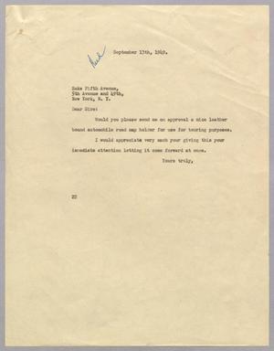 [Letter from Daniel W. Kempner to Saks Fifth Avenue, September 13, 1949]