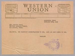 [Telegram from Jeane and D. W. Kempner to Eugenia Sealy, November 19, 1949]