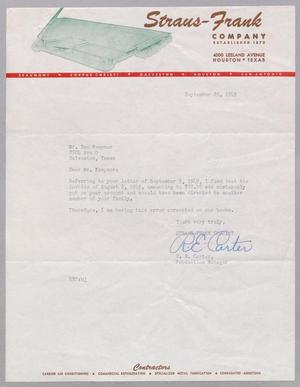 [Letter from R. E. Carter to Daniel W. Kempner, September 26, 1949]