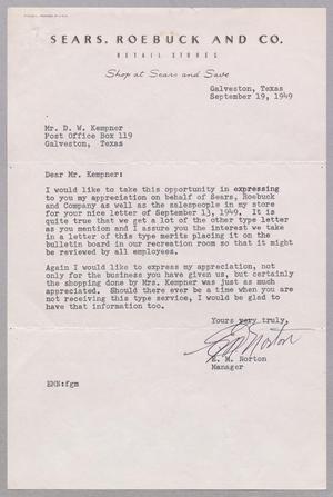 [Letter from E. M. Norton to D. W. Kempner, September 19, 1949]