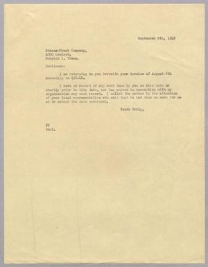 [Letter from Daniel W. Kempner to Straus-Frank Company, September 9, 1949]