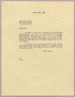 [Letter from Daniel W. Kempner to Saks Fifth Avenue, August 23, 1949]