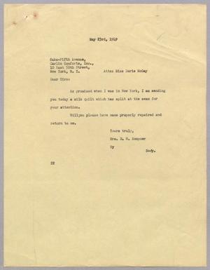 [Letter from Daniel W. Kempner to Sake-Fifth Avenue, May 23, 1949]