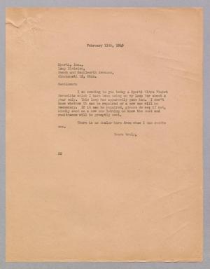 Primary view of object titled '[Letter from Daniel W. Kempner to Sperti Incorporated, February 11, 1949]'.