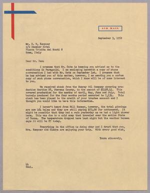 [Letter from A. H. Blackshear to Daniel W. Kempner, September 3, 1952, Copy]