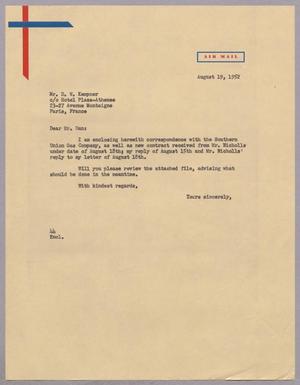 Primary view of object titled '[Letter from A. H. Blackshear, Jr. to Daniel W. Kempner, August 19, 1952]'.