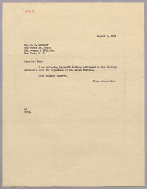 [Letter from A. H. Blackshear, Jr. to Daniel W. Kempner, August 7, 1952]