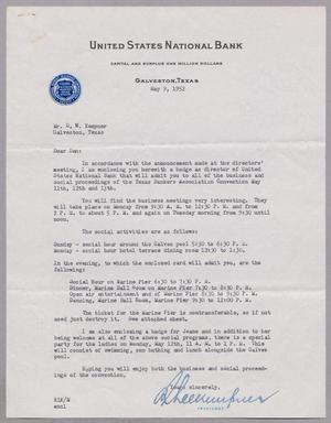 [Letter from the United States National Bank to Daniel W. Kempner, May 9, 1952]